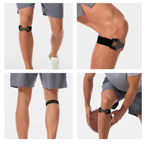 Image of 2 Pack Patellar Tendon Support Strap,Adjustable Silicone Patella Knee Strap for Knee Pain Relief,Knee Bands for Basketball, Tendonitis, Running, Tennis, Jumpers, Squats(Black)