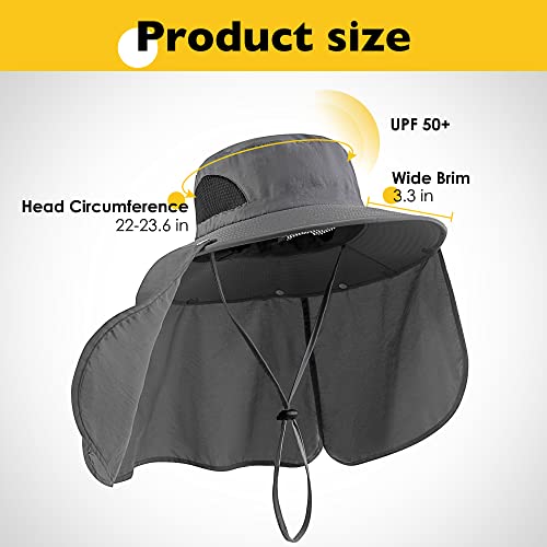 Docvit Fishing Hat For Men&Women,Outdoor Uv Waterproof Wide Brim Bucket Hat,Upf50+ Sun Hat With Neck Flap Dark Grey #TOP6