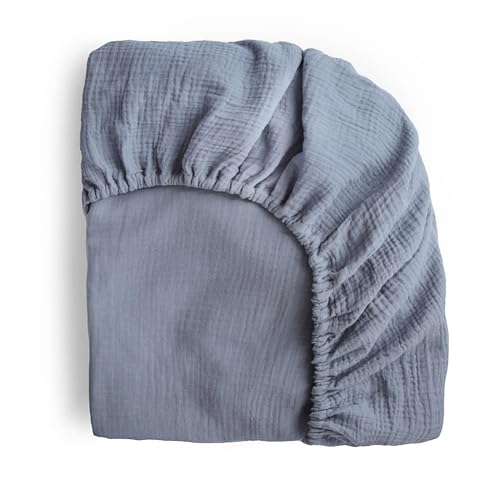 Image of mushie Extra Soft Muslin Fitted Crib Sheet | 192 Thread Count | 28"x 52" (Tradewinds)