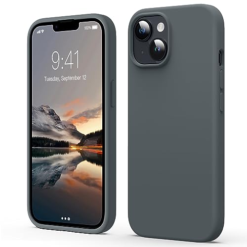 Coque iPhone 15 silicone liquide gris 6,1 pouces avec doublure microfibre