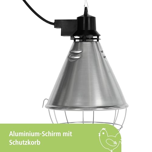Kerbl Infrarot Wärmestrahler für Ferkel / Küken (ohne Lampe, Alu-Schirm ř 21 cm, Kabel 5,0 m, inkl. Befestigungskette Tragkraft 20 kg, mit Lüftungsschlitzen) 22318, Silber