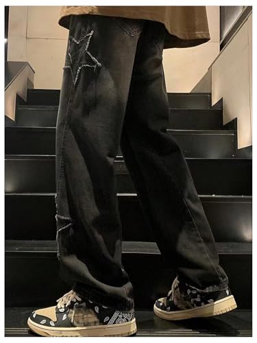 SweatyRocks Men's Y2k Star Baggy Jeans Hip Hop Streetwear Wide Leg Denim Pants2