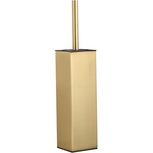 BGL Standing Toilet Brush and Holder Brushed Gold Aluminium Toilet Bowl Cleaner Brush and Holder for Bathroom Storage and Organization, Square Design Sturdy and Space Saving