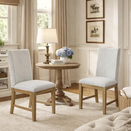 Image of HomePop Upholstered Wood Apron Dining Chair - Light Gray Stripe (Set of 2)