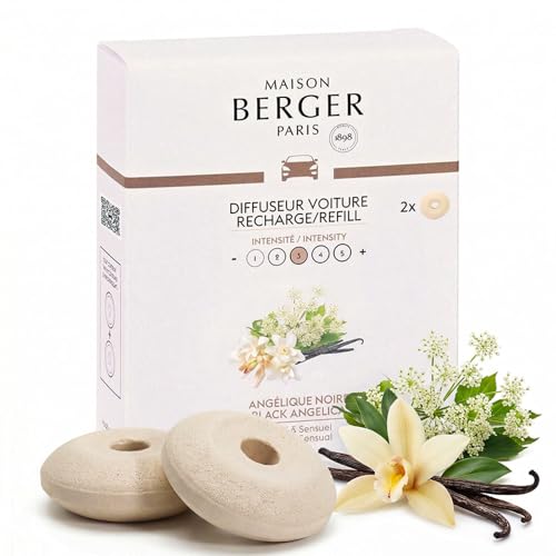 Image of MAISON BERGER Car Diffuser Refill Set, Black Angelica | Bergamot Tuberose Vanilla Notes, 2 Ceramic Inserts, Fits MAISON BERGER Vent Clips, 4-Week Diffusion, Made in France