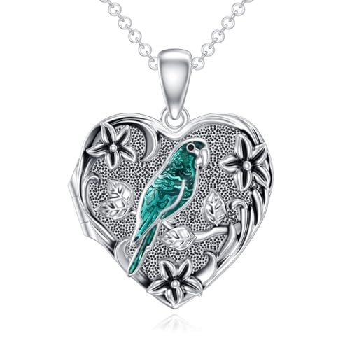 SOULMEET Heart Parrot Locket Necklace That Holds 2 Pictures Photo