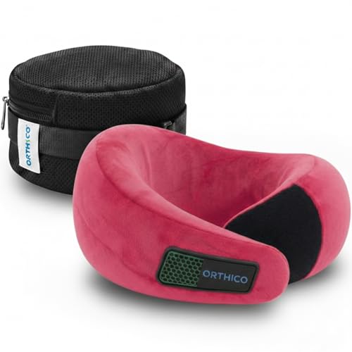 Image of Neck Pillow for Travelling, Pink | Cooling Gel Memory Foam, Ergonomic Design, For Car & Flight, Office Chair Support, Compact