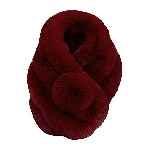 99AMZ écharpe Femme Châle Hiver Fashion Chaud Cadeau épaisse Fausse Fourrure Herbe Doux Longue Chic Snood Collier Echarpes L'Hiver Garder Au Chaud Fausse Fourrure Foulard Protection Du Cou (Rouge) Cover