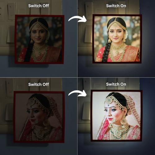 Image of EVOTECH Customized Night Lamp | Custom LED Lamp with Photo & Name Print | 4 x 4 Inch | Plug-in AC Power | Personalized Gift for Birthday, Anniversary, Couple & Home Decor, Dim Light (Red Square)