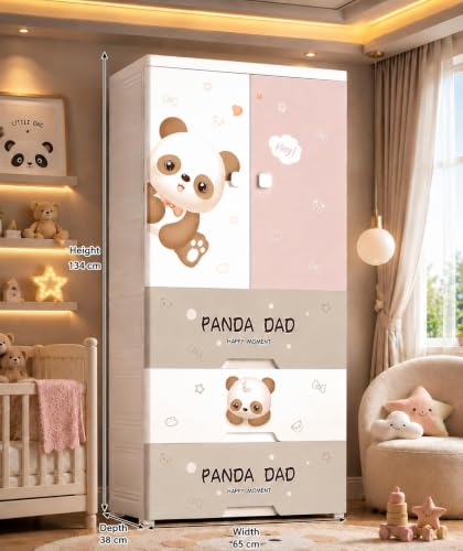 Image of HIWARE Premium Modular Wardrobe for Bedroom, Kids Room and Home | Spacious Clothes Storage Cabinet with Drawers and Shelves | Modern Stylish Design, Heavy Duty, Multiuse Organizer- SJ6514-LITTLE Panda