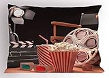 Ambesonne Movie Theater Pillow Sham, Objects of The Film Industry Hollywood Motion Picture Cinematography Concept, Decorative Standard Size Printed Pillowcase, 26' X 20', Red Black