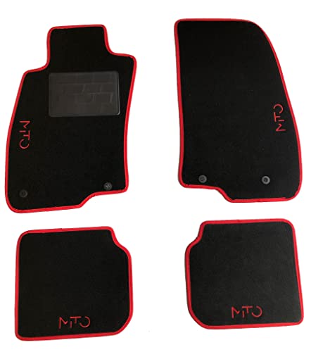 Carmats Compatible avec les tapis Mito en moquette bord rouge 4 broderies rouges avec fixations de fixation