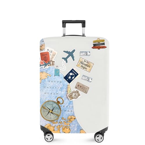 ANNA QUEEN Travel Sticker Luggage Cover, World Map Passport Suitcase Protector, Washable Stretchable Travel Sleeve for 32-34 Inch Luggage