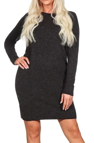VERO MODA Damen Strickkleid VMDoffy fein gestricktes Langarmkleid 10215523 Chocolate Torte W. Black Melange S