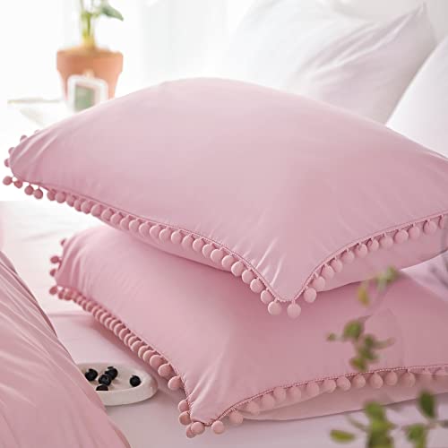YIRDDEO King Size Comforter Set - King Size Comforter with Ball Pom Fringe, Soft King Bedding Set for All Seasons - 3 Pieces, 1 Comforter (104"x90"inches) & 2 Pillow Shams(20"x36"), Dust Pink