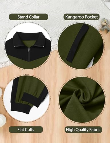 Boys Clothes Solid Color Block Kid Boys' Clothing Sets Stand Collar Half-Zip Sweatsuit 2pcs Outfits with Pocket 6-12y