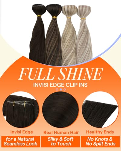 Image of Full Shine Injection Seamless Hair Extensions Clip in, 22 Inch 130g