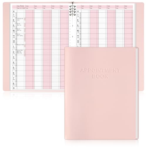 6 Column 8 Ring Appointment Book for Salon Business 12.3' x 9.6' Undated Planner Pink Pu Leather...