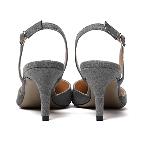 YODEKS Women Slingback Pumps Low Kitten Heels Heeled Sandals Closed Pointed Toe Ankle Strap Pumps Dress Shoes 5