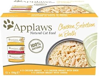 Applaws 100% Natural Wet Cat Food, Multipack Chicken Selection in Broth 156 g Tin (Pack of 12)