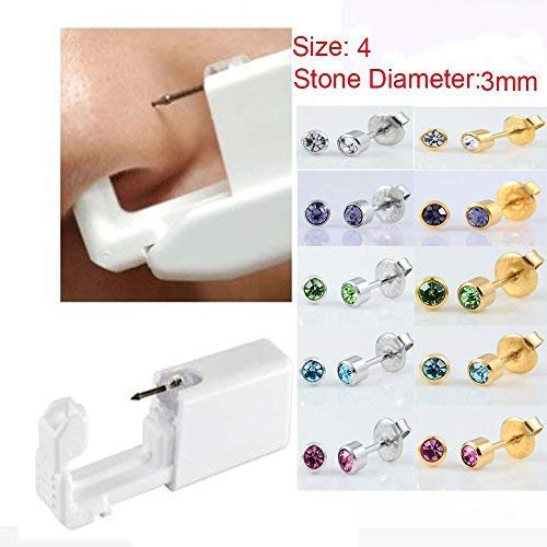 Disposable Sterile Body Ear Nose Piercing Kit Tool Stud Safety Portable Ear Piercing Kit 1 Unit (Silver Purple)