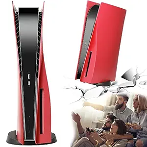 for PS5 Console Cover, Gmquiz ABS Anti-Scratch Hard Shockproof Replacement for Playstation 5 Console Shell, Gift Console Sticker | Red, Disc Edition