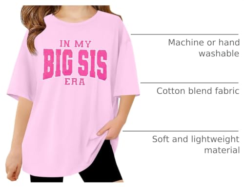 Image of Big Sister Shirts for Girls in My Big Sis Era T-Shirt Oversized Kids Sparkly Graphic Short Sleeve Outfits