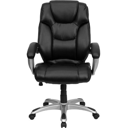Flash Furniture Heather High Back Black Leathersoft Layered Upholstered Executive Swivel Ergonomic Office Chair With Silver Nylon Base And Arms #TOP4