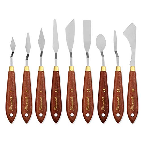 DerBlue Stainless Steel Artists Palette Knife Set,Spatula Palette Knife Painting Mixing Scraper,Thin and Flexible Art Tools for Oil Painting, Acrylic Mixing, Etc. (9pcs)