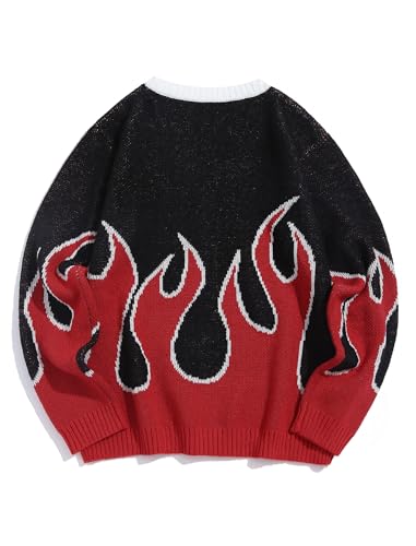 ZAFUL Men's Flame Vintage Cardigan Sweater Color Block Long Sleeve Knitted Sweater Jacket Coat with Buttons2