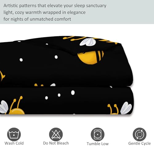 Housse de couette abeilles noir 240x260 parure lit microfibre durable
