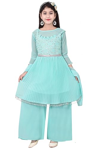 Image of Girls Embroidered Kurta with Palazzo Pants & Dupatta /Readymade Ethinic set for girls