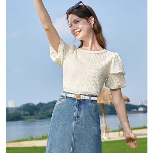 Image of Women's Fashion Classic Metal Buckle Leather Belt with Jeans Dress