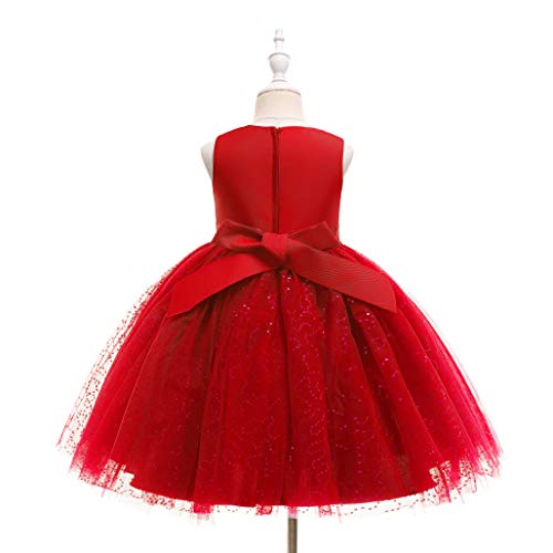 Weileenice Bright Red Flower Girl Vintage Dress Christmas Kid Wedding Birthday Photography Evening Holiday Ceremony Pageant Ballgown Toddler Special Occasion Sequined Skinny Dresses 4-5 Formal Party #TOP2