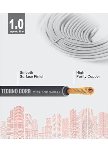 Image of TechnoCord pvc Insulated Wire 90 Meter Copper Wire (BLACK, 1.00 SQ MM)