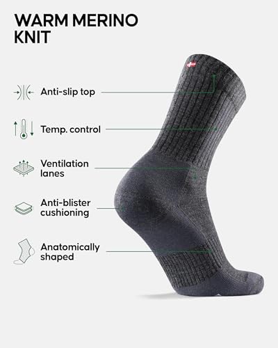 DANISH ENDURANCE Terrain Expert Pro Hiking Socks, Warm Merino Wool, Moisture-wicking & Anti-blister Walking Socks for Long Hikes, for Men & Women, Unisex, 2 Pack