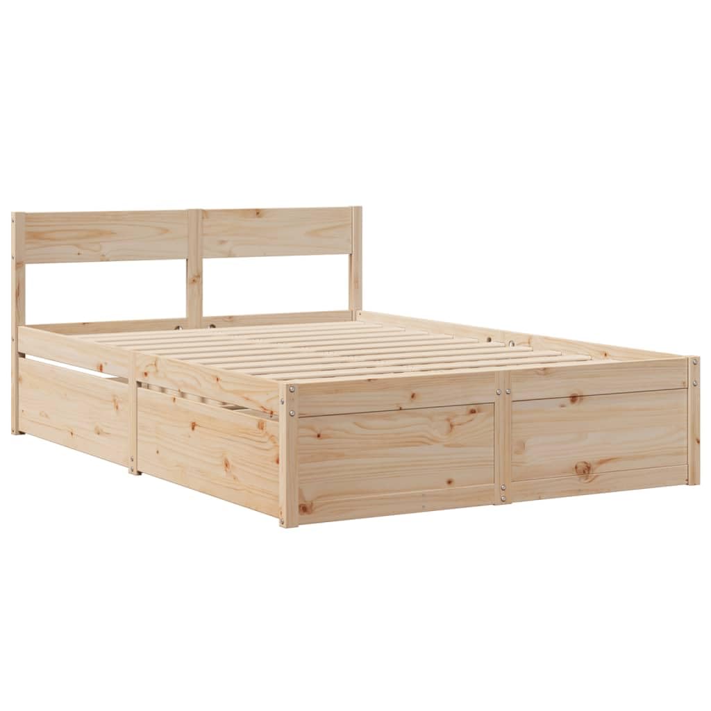 vidaXL Bed Frame with Drawers 120 x 200 cm Solid Pine Wood, Bedroom Furniture, Bed Base, Wooden Bed, Double Bed, Storage Bed