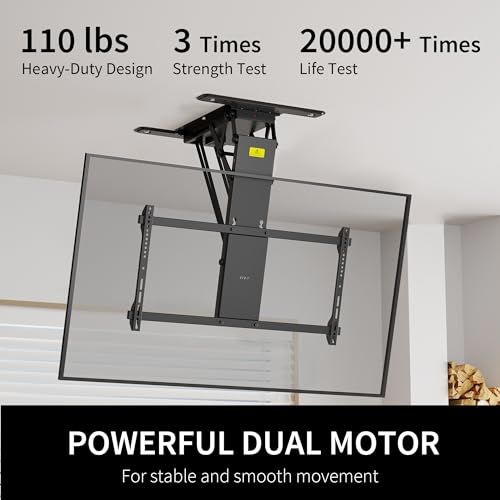 Image of VIVO Black Electric Ceiling TV Mount for 40 to 85 in Screens, MOUNT-E-FD85 | Large Motorized Flip Down TV Mount, Pitched Roof VESA Mount, Heavy Duty Steel Design, Low Profile, Master Pack, Holds 110 lbs