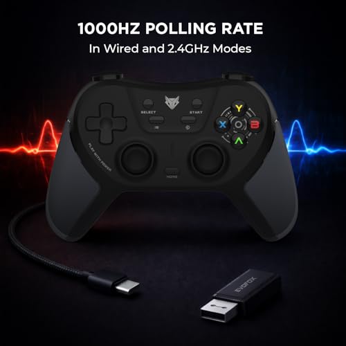Image of EvoFox One S V2 Universal 3-Mode Wireless Gaming Controller, HallSense Precision Joysticks, Bluetooth 5.0, 2.4GHz, Fast Type-C Charging for PC, Mobile, Android TV - Black
