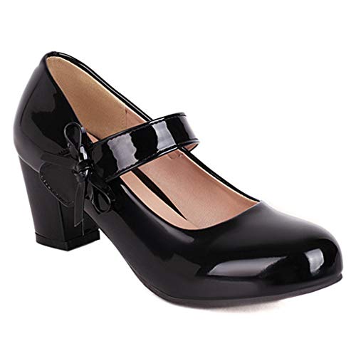 MIOKE Women's Square Toe Low Heel Mary Jane Pumps Pearl Buckle Strap Casual Comfort Wedding Dress Shoes