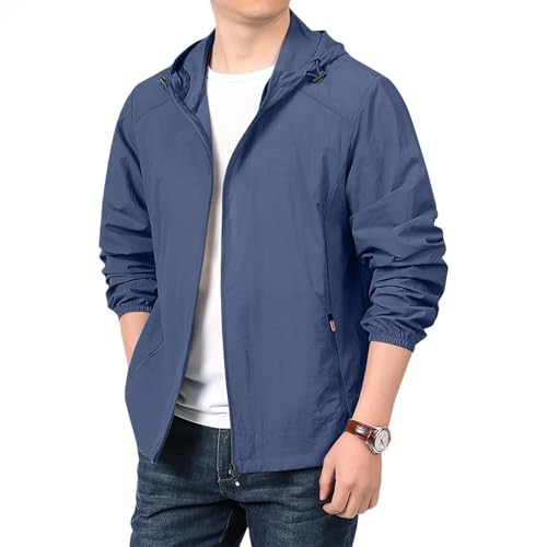 Windbreaker Jackets for Men Lightweight Zip Up Jacket with Hood Long Sleeve Outdoor Sports Hiking Outfits with Zipper Pockets