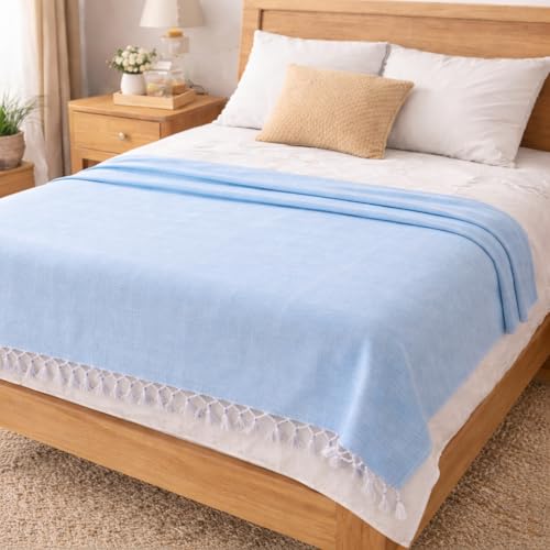 Image of OKTIC Bhagalpuri Chadar Original Combo Pack Set of 2, Eco Friendly Cotton Top Sheet for Summer Comfort, Skin Friendly Odhne Wali Bhagalpuri Chadar Bedsheet Single Size 230 x 130 cm (Olive Sky)