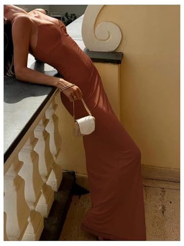 Image of SOLY HUX Women's Elegant Mesh V Neck Bodycon Maxi Dress Summer Cocktail Party Wedding Guest Long Cami Sundresses