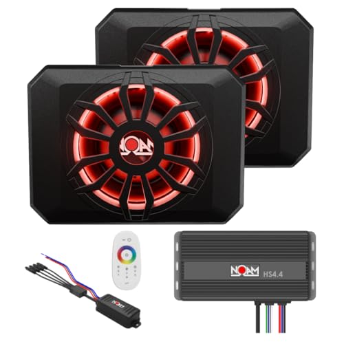 NOAM Dual NSUB.3 UTV Subwoofers & HS4.4 Amplifier Kit – 10” 300W RMS Roll-Bar Mounted Subwoofer, 4-Channel Marine-Grade Amp for UTV, Side-by-Side, Golf Cart & Boat Audio Systems