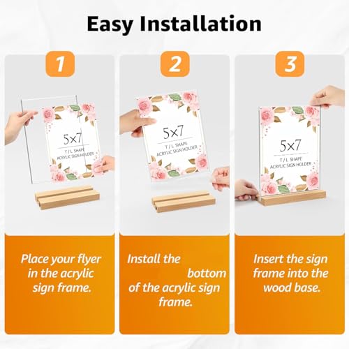 Image of DesiRang Acrylic Sign Holder with Wooden Base (5x7 in (A5), Straight /Slant placing, 2 side, Pack of 3) Clear Display Table Sign Picture Frame Flyer Menu Stand Office Wedding Restaurant Hotel Home