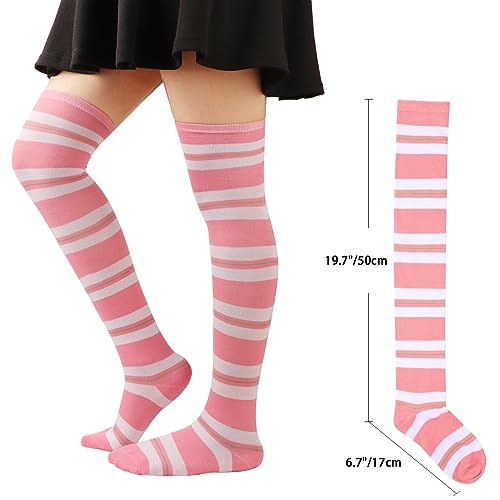 Image of DRESHOW 3 Pairs Thigh High Socks Striped Over Knee Thin Tights Long Stocking Knee High Leg Warmer