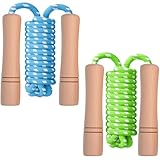Homello Jump Rope for Kids - Wooden Handle - Adjustable Cotton Braided Fitness Skipping Rope for Toddler Fitness Workout Exercise Outdoor Activity (Green+Blue)