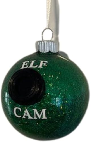 Elf Cam - Bola de purpurina verde, adorno de Navidad para cámara falsa, adorno redondo para árbol de Navidad