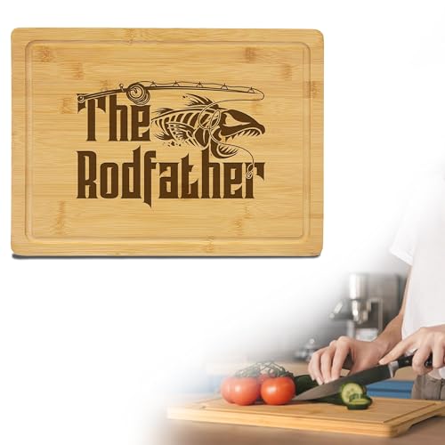 Tabla de Cortar de Bambú Divertida para Cocina de Alterd Industries | Tabla de Cortar de Madera Grabada para Barbecue, Cumpleaños o Día del Padre | Ideal para Encimeras de Cocina (The Rod Father, solo tabla) miniatura 4