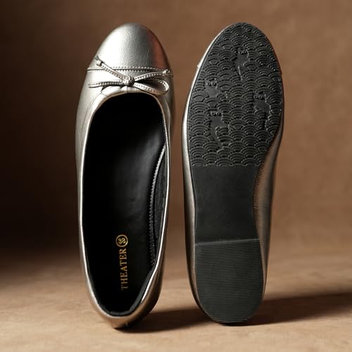 Image of Theater Swans Casual Ballet Flats for Women | Stylish Slip-on Ballerina with Bow Detail | Lightweight Comfortable Footwear with Cushioned Insole